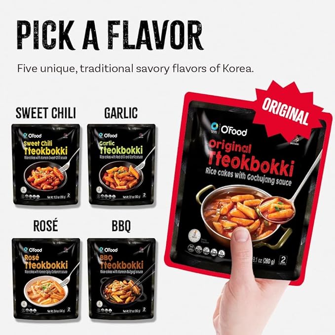 Tteokbokki Korean Rice Cakes – [Original Gochujang | Pack of 1] – Gluten Free | Ready in 3 Minutes | 0 Cholesterol/ 0 Trans Fat | 2 Servings Spicy Street Snack | Healthy/Savory/Spicy - O’food