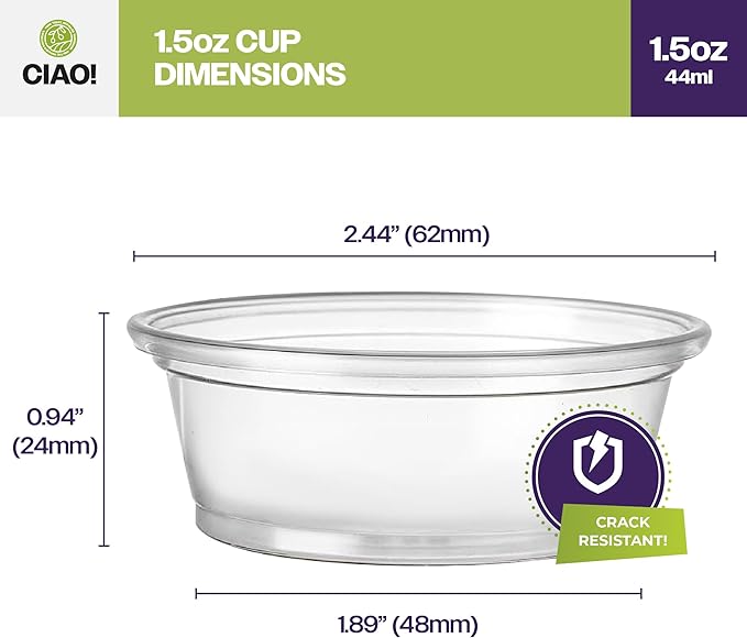 CIAO! 1.5OZ PP Clear Portion Cup, Lids Sold Separately (Case of 2,500)