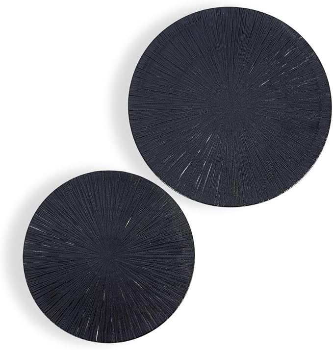 Round Flat Ceramic Serving Plate and Dinner Plate, 2 Pieces Set, 12" & 10" Plates, Elevate Dining Experience (Black, Ray 12" & 10")