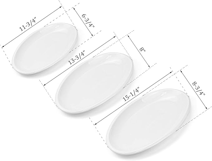 Foraineam Set of 3 Sizes Porcelain Oval Serving Platters White Dinner Plates Serving Dishes for Party, Dessert, Sushi, Fish