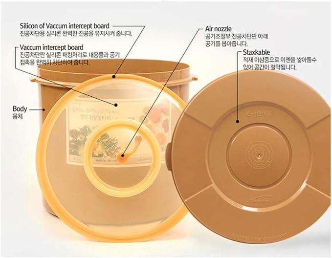 E-Jen Premium Kimchi, Sauerkraut Container Probiotic Fermentation with Inner Vacuum Lid Round (8.4 gal/ 32L)
