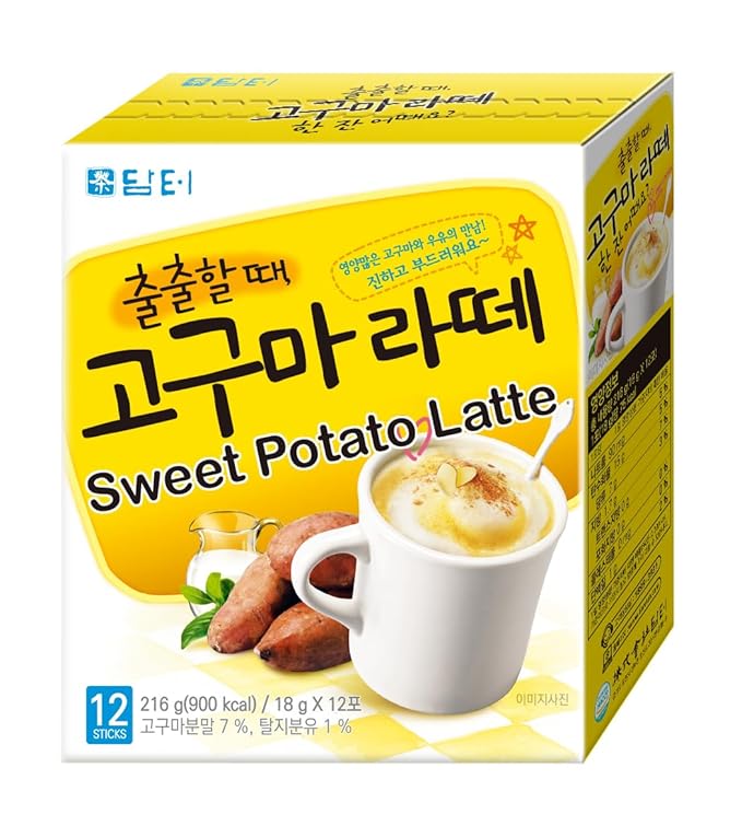Damtuh Sweet Potato Latte 18g x 12 Sticks – Korean Goguma Latte Powder, Creamy Instant Drink Mix, Naturally Caffeine-Free