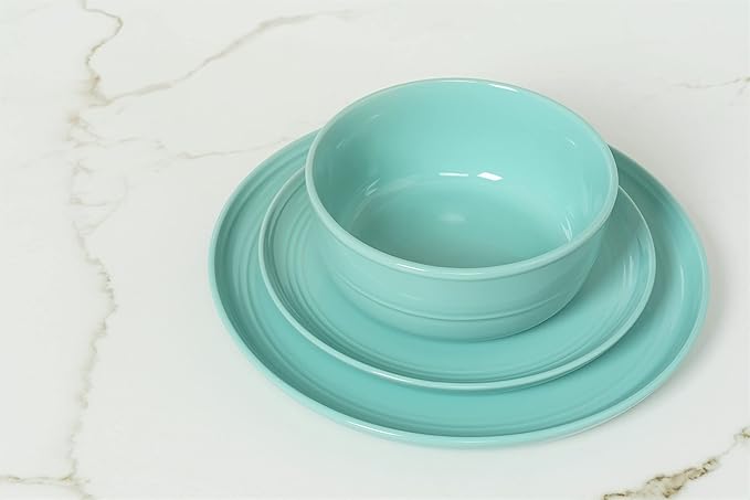 Double Line 8.25" Salad Plate, Set of 6, Seafoam