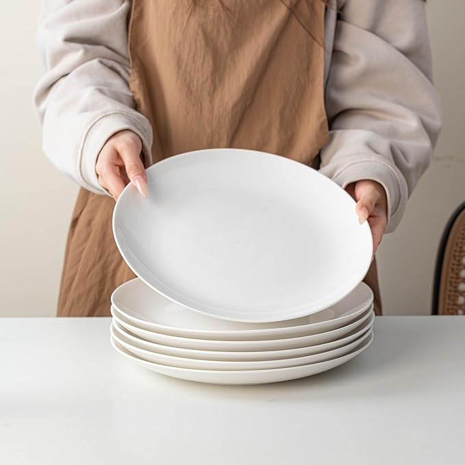 White Dinner Plates Set of 6, 11 Inch Ceramic Plates – White Porcelain Dinner Plates for Kitchen, Serving & Everyday Use, Microwave & Dishwasher Safe