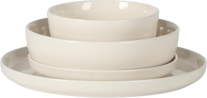 Gibson Home Serenity 16 Piece Modern Porcelain Dinnerware Set for 4, Linen White Plates and Bowls Set, Dinner Plates, Salad Plates, Pasta Bowls, Cereal Bowls