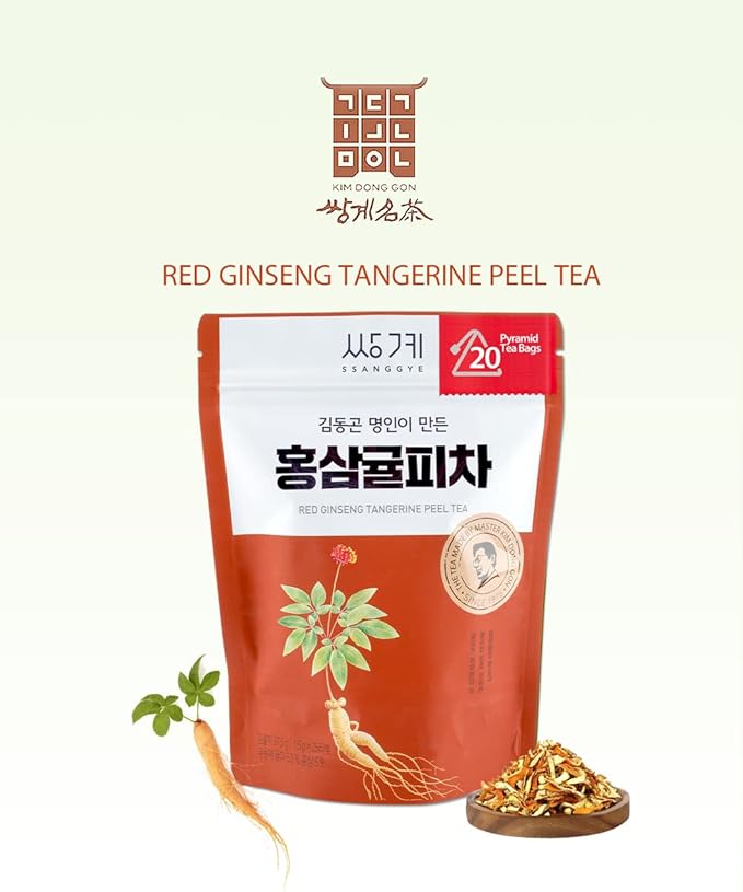 Ssanggye Red Ginseng Tangerine Peel Tea 1.5g x 20 Tea Bags Premium Herbal Tea Tangy Sweet Citrus Herb Blended Korean Oriental Daily Drink Made in Korea