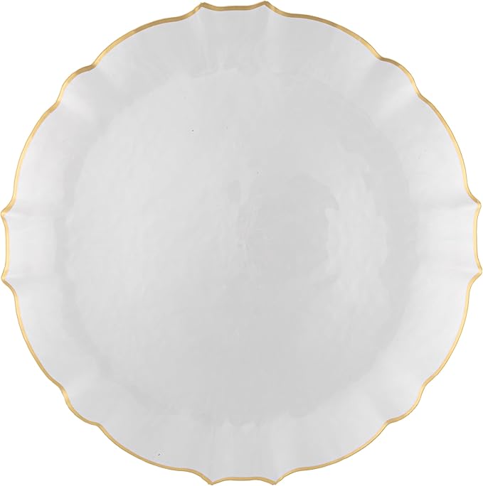 PLASTICPRO 48 Piece Aristocratic Combo Plastic Dinner Plates Disposable Plastic Fancy Heavy Duty Party Dishes 24, 7'' inch and 24, 10'' inch, Pearl White With Gold Rim