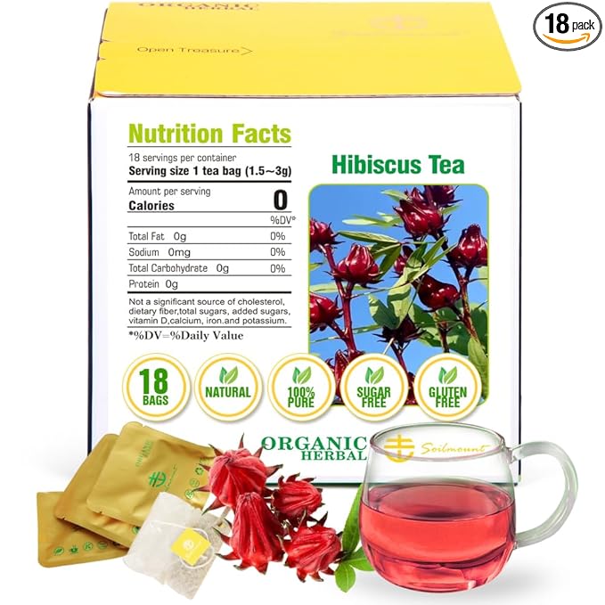 Soilmount - Roselle Tea - |Hibiscus Tea|Lou Shen Hua|洛神花|- Natural Herbal Drink | 18 Bags per Box, Refreshing & Delicious, Perfect for Daily Enjoyment