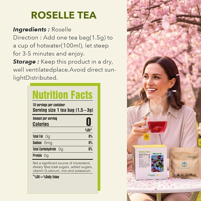 Soilmount - Roselle Tea - |Hibiscus Tea|Lou Shen Hua|洛神花|- Natural Herbal Drink | 18 Bags per Box, Refreshing & Delicious, Perfect for Daily Enjoyment