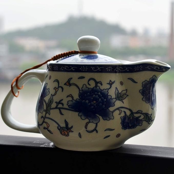Teapot 500ml Blue White Peony Flower Porcelain Kettle Stainless Infuser (Mudan Flower 500ml)