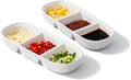 2PCS Ceramic Dishes, Ceramic Dish Stainless Steel Soy Tomato Sauce Salt Vinegar Sugar Spices Flavor Condiment Dip Bowls Korean BBQ Home Kitchen Plates, 3 Compartment Sauce Dish (3 Grids White)