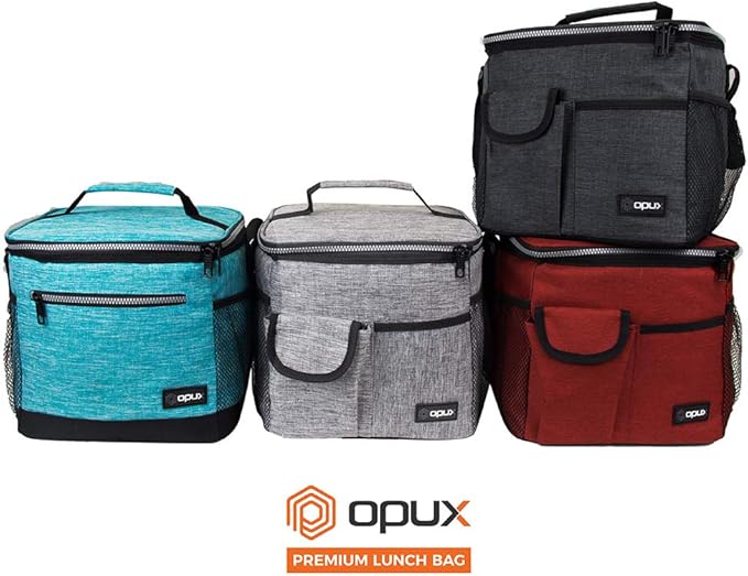 opux Insulated Lunch Box for Men Women Kids, Leakproof Reusable Lunch Bag Cooler for Work School Office, Soft Thermal Lunchbox Tote Shoulder Strap for Boys Girls Adults, Heather Sea Blue, 18 Can/10L