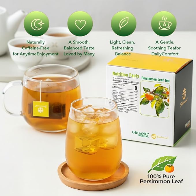 Soilmount - Persimmon Leaf Tea - Pure Herbal Tea - Natural, Organic, Non-GMO, Clean Ingredients, Caffeine Free (18 Tea Bags, Box 1)