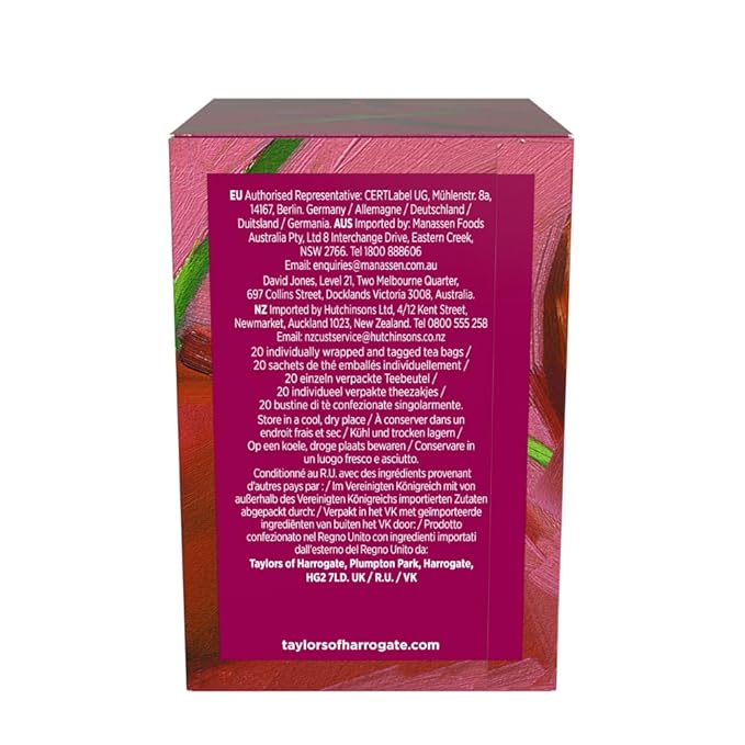 Taylors of Harrogate Sour Cherry, Herbal Tea, Individually Wrapped Bags, 20 Count (Pack of 6), Deep, Complex and Rich, Caffeine-Free, Enjoy Hot or Iced, 120 Teabags Total
