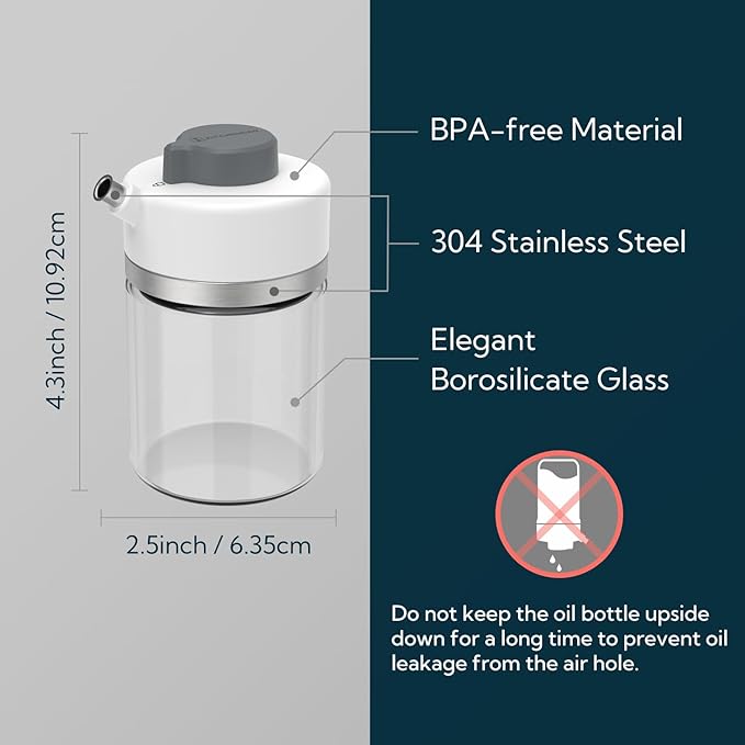 KITCHENDAO Precision Pour Glass Soy Sauce Dispenser with 3 Modes, Drip-free Spout, Two Adjustable Flowing Speed, 6 oz Oil Dispenser Bottle for Kitchen, Borosilicate Glass Olive Oil Bottle for Cooking