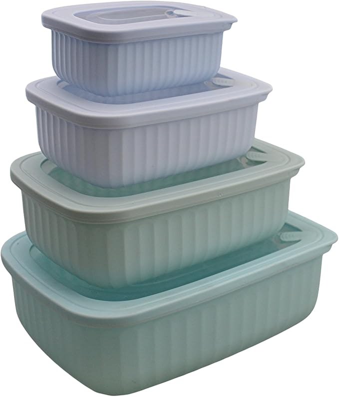 Set of 4 BPA Free Food Storage Containers with Vented Lids Assorted Sizes, Microwave & Freezer Safe, Leftovers, Meal Prep, Fridge Organization Dry Grains Storage (Multi)