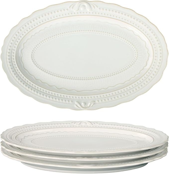Ceramic dinner plate set (4 pieces), ceramic dinner plates, embossed salad plates, Kitchen Porcelain Serving Dishes, microwave/oven/dishwasher safe, scratch-resistant.