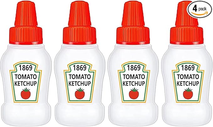 4 Pieces Mini Ketchup Bottle for Bento Box Accessories, 1 oz Condiment Squeeze Bottles Empty Plastic Salad Dressing Container Tomato Ketchup Condiments Squirt Squeezable Jar for Sauces Syrup
