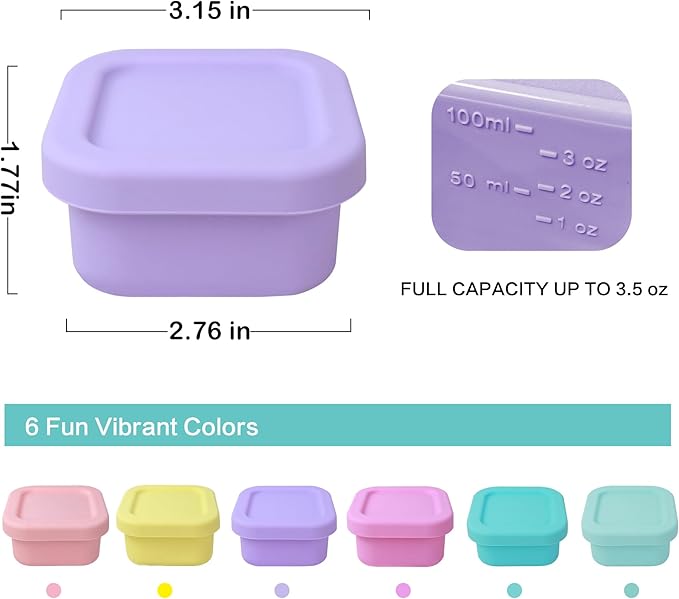 Finorder 6 Pack 3.5 oz Silicone Food Storage Containers Leak Proof Food Snack Storage Cubes,Reusable Small Containers with Lids Freezer Dishwasher Safe Lunch Box for Picnic, Gym, Work