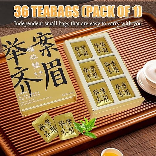 White Tea, 2022 Harvest Organic White Tea Gift Box, 36 Individually Wrapped Teabags (5g Each) – 820g Elegant Packaging, Fuzheng Hao Premium Compressed Tea Cake for Daily & Holiday Gifting