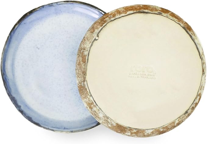 roro Handmade Ceramic Stoneware Appetizer Plates with Rustic Motif; Coral Brown & Tropical Blue, 7 Inch Set of 2 for Appetizers, Dessert, and Snacks