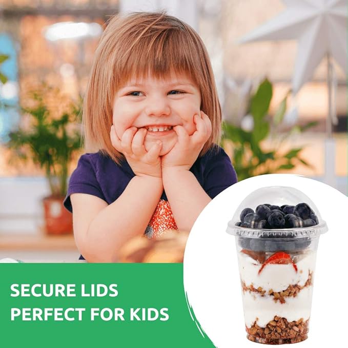 Aatriet 12 oz Clear Plastic Parfait Cups with Insert 3.25oz & Dome Lids No Hole - (20 Sets) Yogurt Fruit Parfait Cups, for Dips and Veggies, Take Away Breakfast and Snacks. No Leaking
