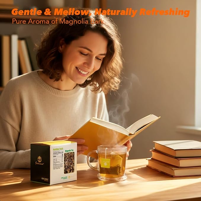 Soilmount - Magnolia Tea - |Magnolia Bark|hou po|厚朴| - Pure Herbal Tea - Natural, Organic, Non-GMO, Clean Ingredients, Caffeine Free (18 Tea Bags, Box 1)