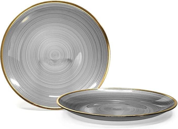 " OCCASIONS " 50 Plates Pack (25 Guests)-Wedding Party Disposable Plastic Plate Set -25 x 10'' Dinner + 25 x 7'' Salad & Dessert plates (Belize in Smoke Gray & Gold)