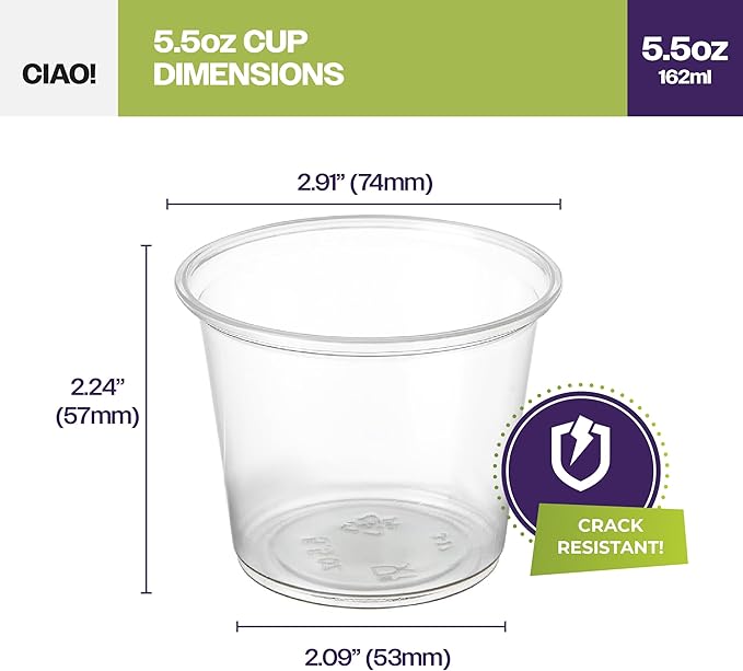 CIAO! 5.5OZ PP Clear Portion Cup, Lids Sold Separately (Case of 2,500)