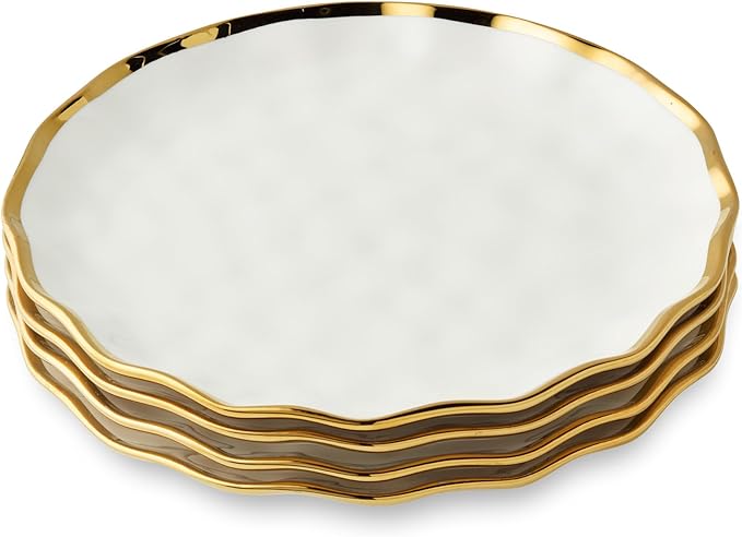 Regency Gold 9-Inch Porcelain Salad Plates – Set of 4 Luxurious Gold-Edged Plates – Stylish, Durable Tableware for Serving Fresh Salads, Appetizers & Desserts
