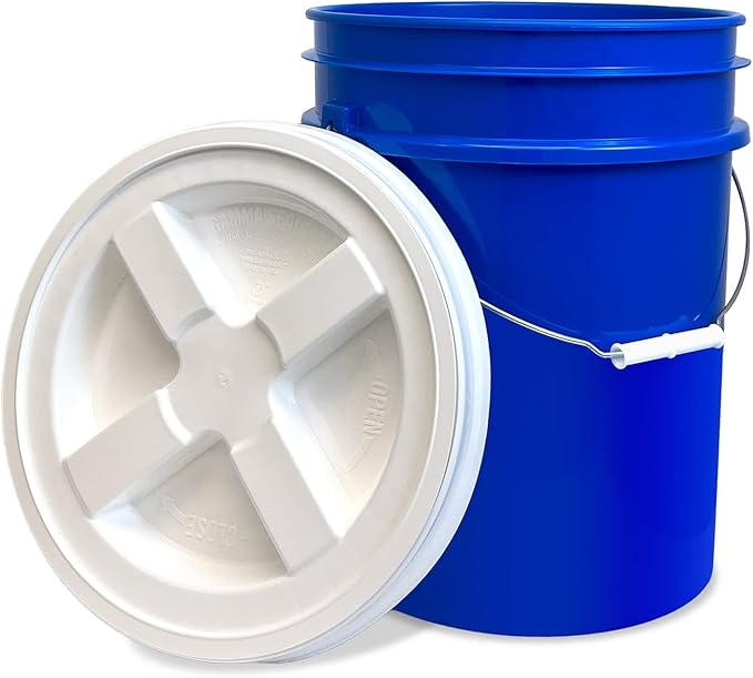 ePackageSupply 5 Gallon Bucket - Food Grade Bucket with Airtight Gamma Seal Screw-On Lid, BPA-Free, Heavy-Duty 90 Mil HDPE Plastic, Bulk Storage, Durable Container, Made in USA, Blue/White, 6 Packs