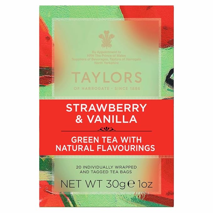 Taylors of Harrogate Strawberry & Vanilla, Green Tea, Individually Wrapped Bags, Smooth, Juicy and Sweet, Caffeinated, Enjoy Hot or Iced, 20 Count (Pack of 2)
