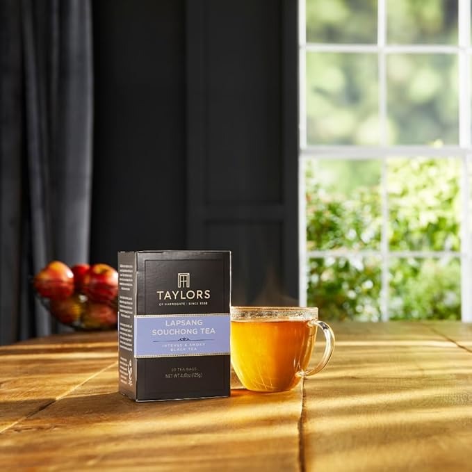 Taylors of Harrogate Lapsang Souchong, Black Tea, Pillow Tea Bags, 50 Count (Pack of 1), Smoky, Rich and Strong, Caffeinated, Enjoy Hot or Iced, 50 Teabags