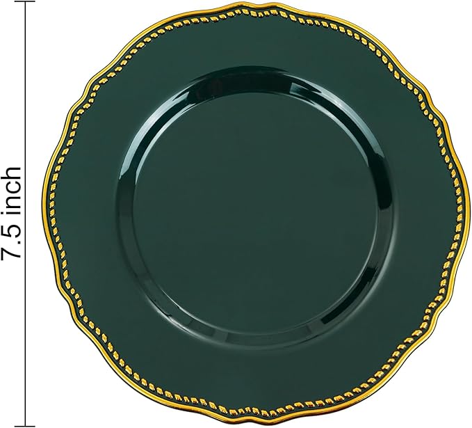 Hioasis 60pcs Green Plastic Plates - Green and Gold Disposable Dinnerware with Gold Rim, Heavy-duty, 7.5 inch, Dessert Plates for Party & Christmas