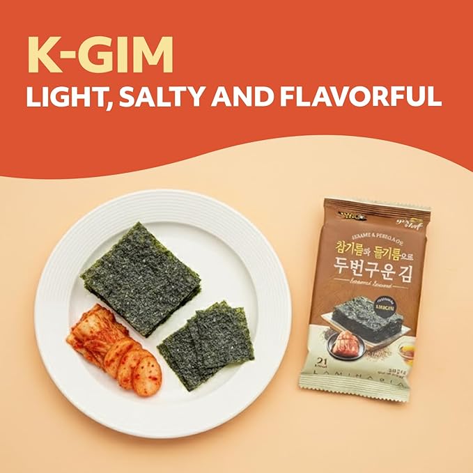 Kim’s Table Kimchi Korean Seaweed Snack, Kimchi Spicy Flavor Gluten Free Vegan Snack– Healthy Korean Food Seasoned Seaweed Sheets, Light & Crispy, Healthy Low Calorie 6 Convenient Packs (0.14oz Each) 김치 맛 한국 김