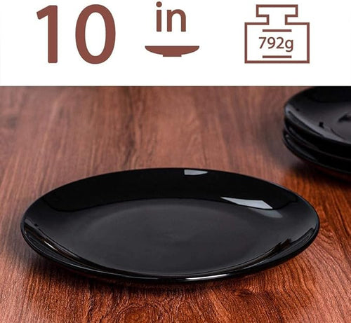 DELLING 10 Inch Black Dinner Plates Set of 4, Porcelain Round Plates - Microwave & Dishwasher Safe, Chip Resistant - Modern Matte Black Plates for Everyday Dining & Entertaining