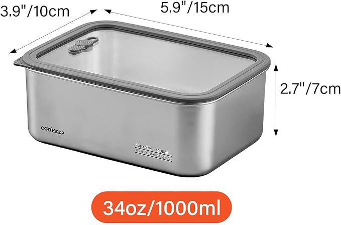 34oz/1000ml Stainless Steel Food Containers, Stainless Steel Containers with Lids,Snack Containers,Lunch Box,Easy Clean,Airtight&Leakproof for Kitchen Storage,Dishwasher safe,BPA-Free