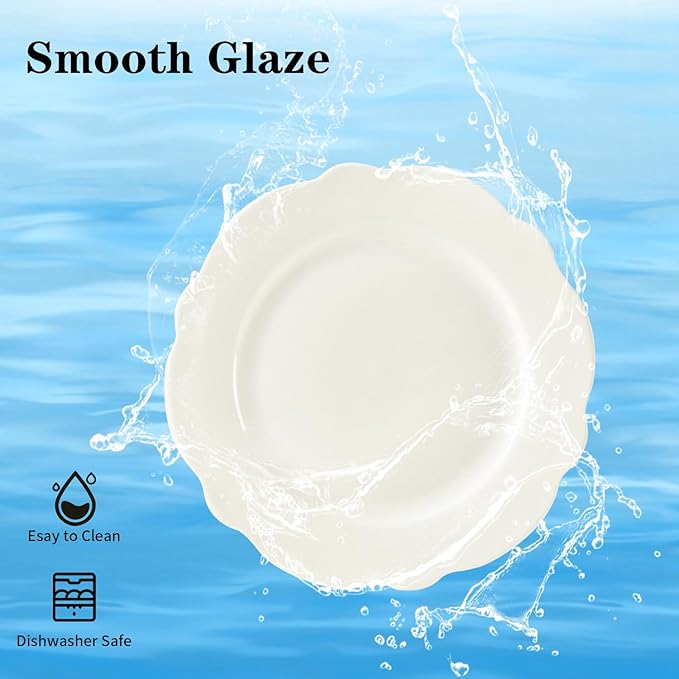 6 Inch Porcelain Small Dinner Plates Set of 18, White Leave Wave Rim Appetizer Plates, Dessert Salad Plates, Ceramic Serving Dishes for Cake, Snack, Ice Cream, Waffles, Microwave, Dishwasher Safe