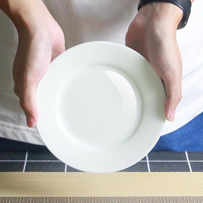 IQCWOOD 6.5 Inch Fine Bone China Plates 6-Piece, Flate Dessert Salad Appetizer Plate, Fine Glaze With Pure White Color, Thin Thickness and Light Weight, Microwave and Dishwasher Safe