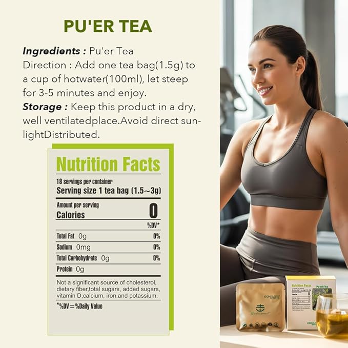 Soilmount Shou Pu-erh Tea - Traditional Chinese Tea | Box of 18 Individually Wrapped Tea Bags | Rich Aroma & Unique Flavor | Convenient Brewing