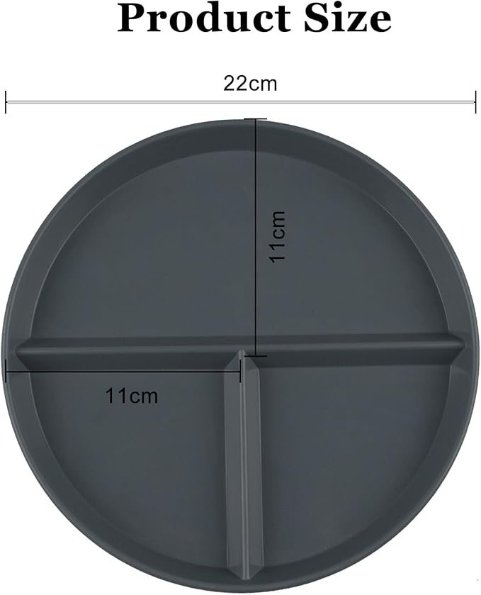 Unbreakable Divided Plate, 9 Inch Portion Control Plate,Dinner Plates for Healthy Eating and Bariatric Diet Divided Plates for Adults, 2Pcs Gray