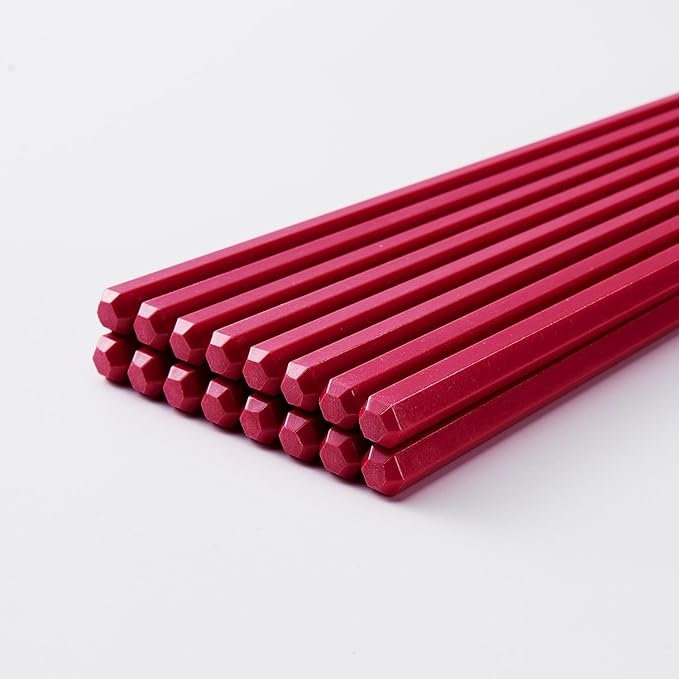 10 Pairs Fiberglass Chopsticks Non-Slip Tips, Dishwasher Safe & Reusable Japanese Korean Chopsticks for Sushi Ramen, 9.63 inch/24.5cm Chop Sticks for Family Restaurant- Red