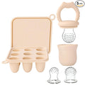 Socub Silicone Baby Fruit Food Feeder & Baby Food Freezer Tray Set, milk Popsicle Molds for Baby Teething Relief, Baby Food Pacifier Feeder for Self Feeding, Include 3 Sizes Food Pouch(Sand)