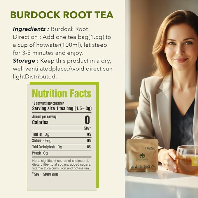 Soilmount - Burdock Root Tea - Pure Herbal Tea - Natural, Organic, Non-GMO, Clean Ingredients, Caffeine Free (18 Tea Bags, Box 1)