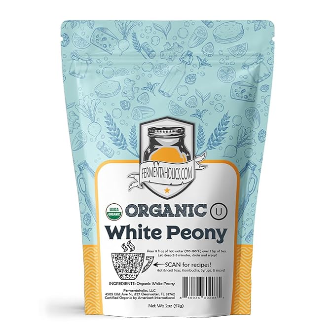 Fermentaholics White Peony Tea – 2 oz – USDA Certified Organic Loose Leaf – Delicate Flavor for Kombucha Brewing, Hot or iced tea