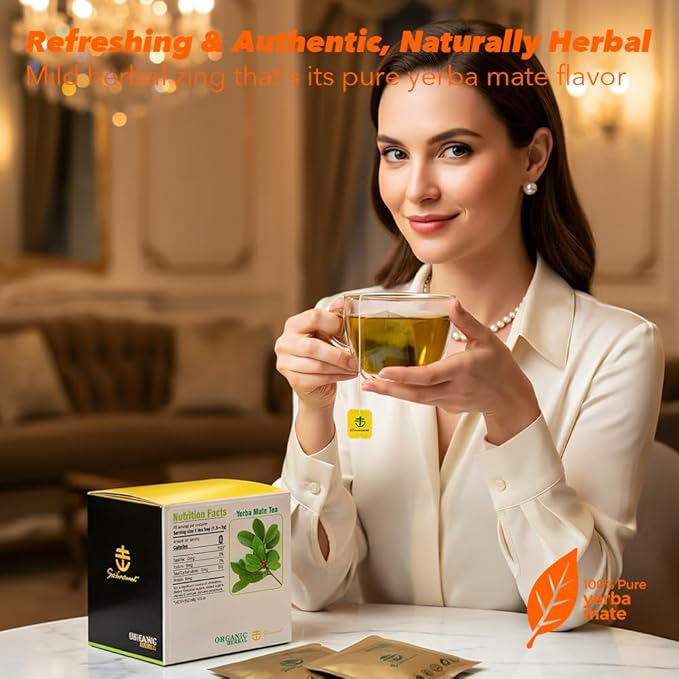 Soilmount - Yerba Mate Tea - Pure Herbal Tea - Natural, Organic, Non-GMO, Clean Ingredients, Caffeine Free (18 Tea Bags, Box 1)