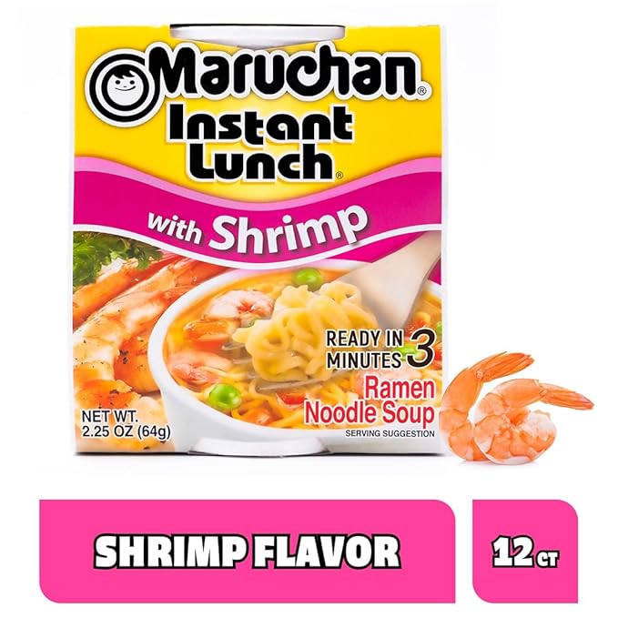Maruchan Instant Lunch Ramen Noodles, Shrimp Flavor – Japanese-Style Instant Noodle Soup, Easy Meal Ready in 3 Minutes – 2.25 Oz. (12 Pack)
