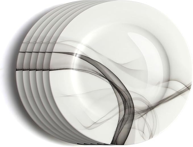 IQCWOOD Fine Bone China 8" Dessert Plates 6-Piece, Lightweight & Thin Salad Cake Side Plate, Microwave & Dishwasher Safe