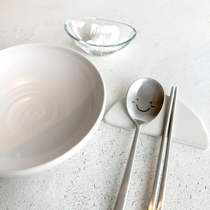 Korean Smiling Spoon and Chopsticks Set, Hangul Engraved Stainless Steel Tableware, Gift Ready Palace Inspired Box