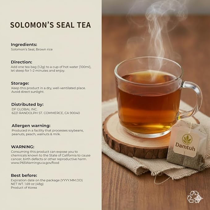 Damtuh Solomon’s Seal Tea – Roasted Herbal Tea, Smooth & Caffeine-Free, 40 Tea Bags (1.5g each)